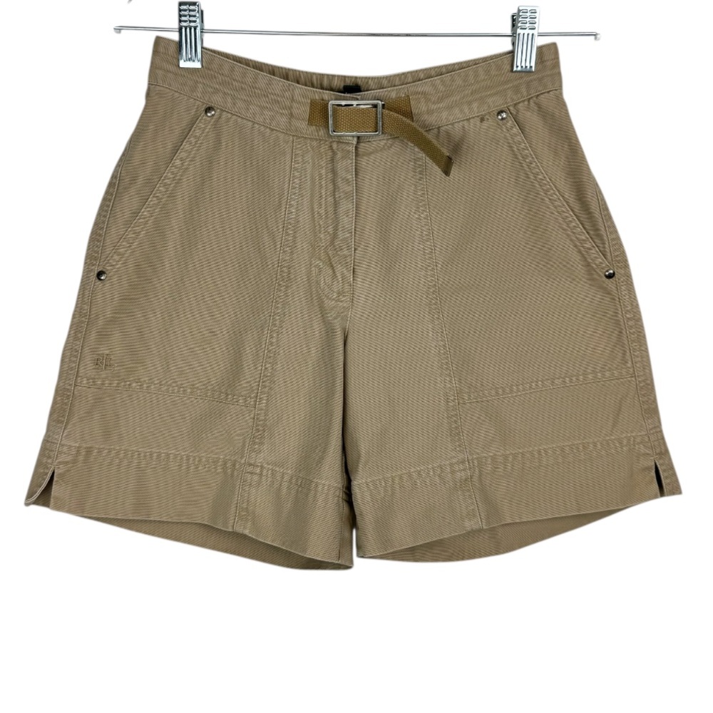 Y2K Lauren Ralph Lauren Utility Shorts Sz 2 Tan Belted Cotton Cargo Safari L